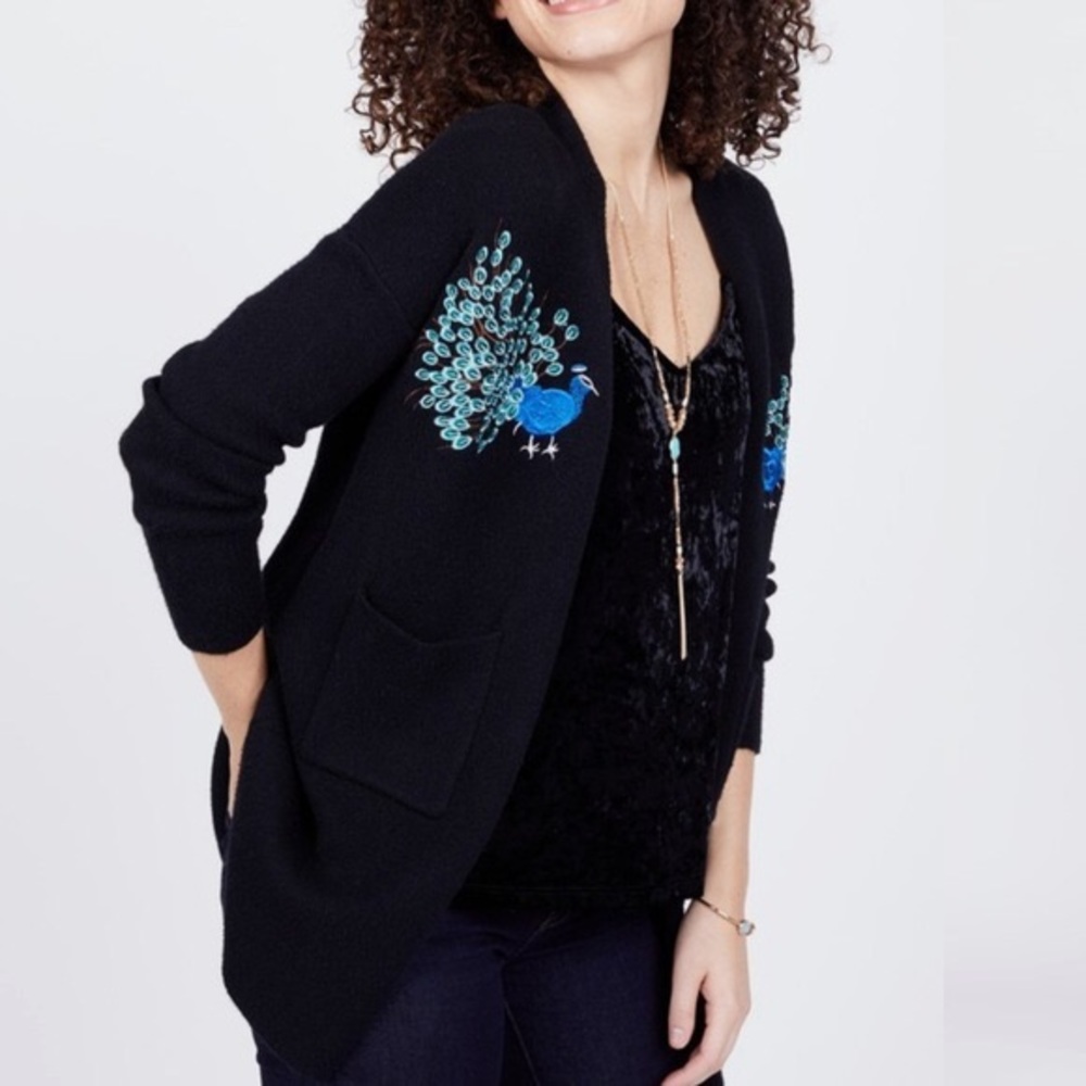 Yumi Peacock Embroidered Cardigan Sweater